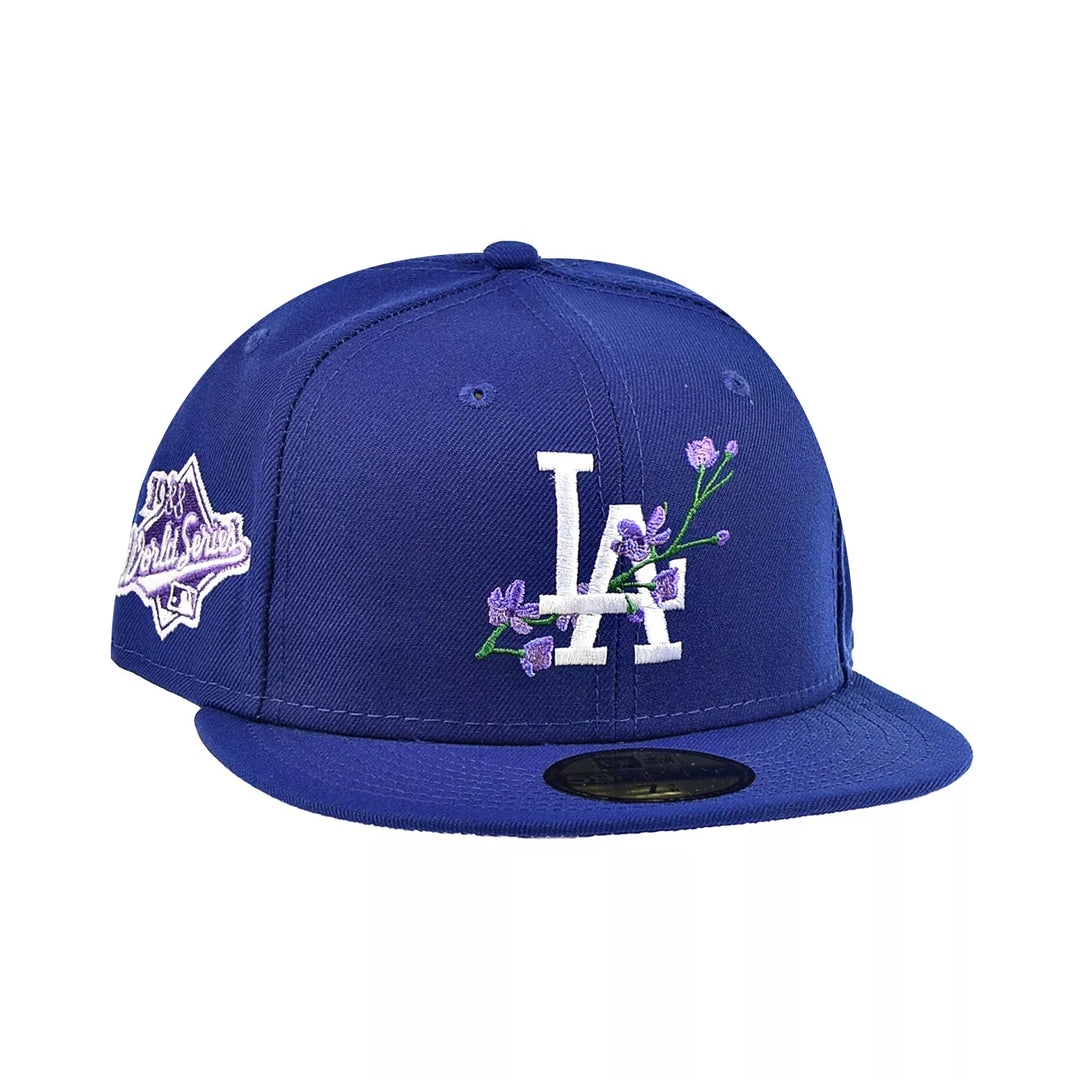 NEW ERA LOS ANGELES DODGERS SIDE PATCH BLOOM 59FIFTY MEN'S FITTED BLUE-PURPLE